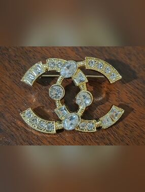 Chanel Gold CC Rhinestone Brooch Pin